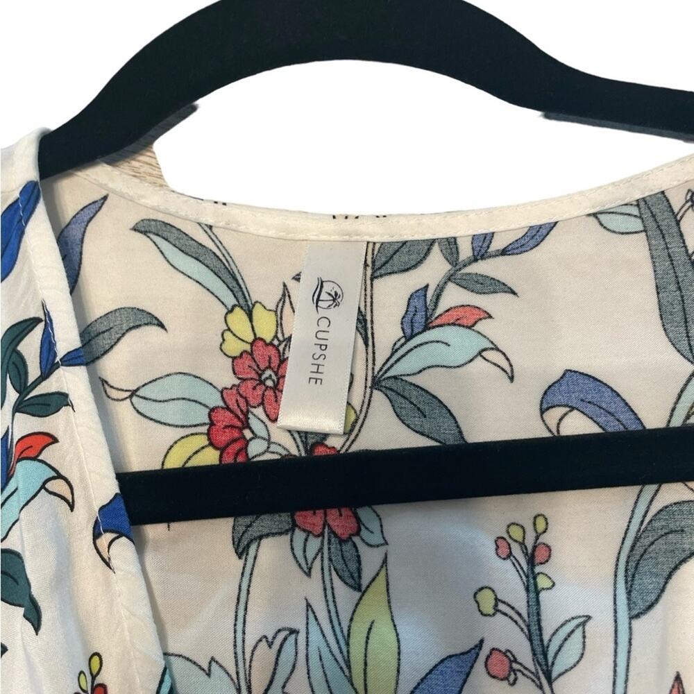 CUPSHE Floral Cotton Maxi Cover‑Up Front Tie V‑Neck Empire Waist One Size - Picture 6 of 7